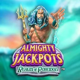 Almighty Jackpots – Realm of Poseidon online game logo by Novomatic on lyrasbet.nl